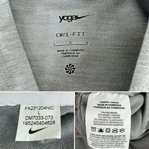 Nike Yoga Dri Fit hoodie hooded sweatshirt gray Pull-over DM7033-073 - Picture 12 of 14